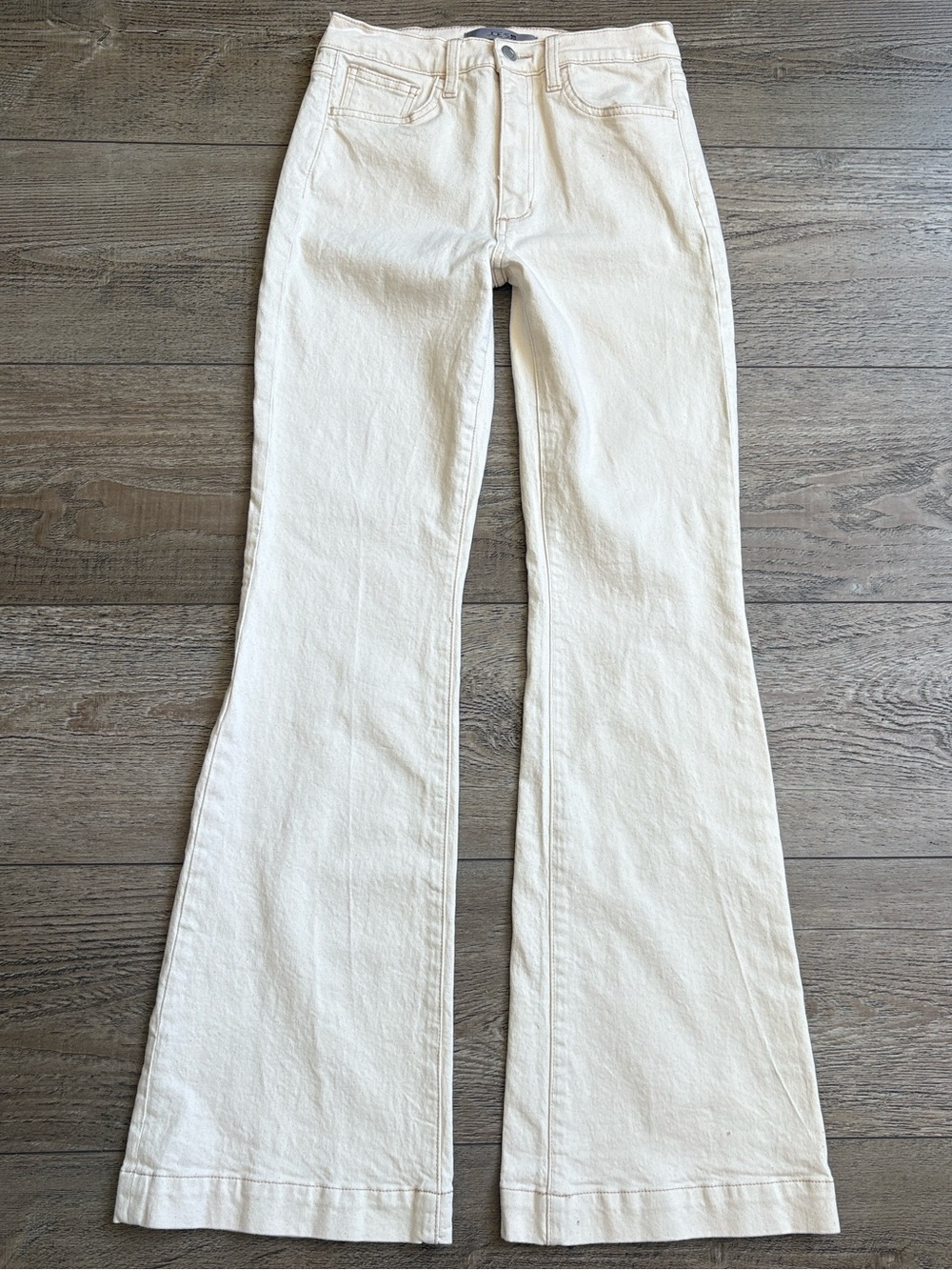 Joe's Jeans Cream High-Rise Flare Jeans in Ecru